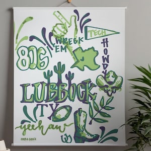 Lubbock TX City Poster: Navy and Green Art Print (Digital Download 11x14in)
