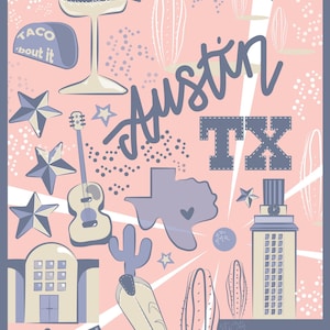 POSTER - City Series - Austin TX - Blue and Blush