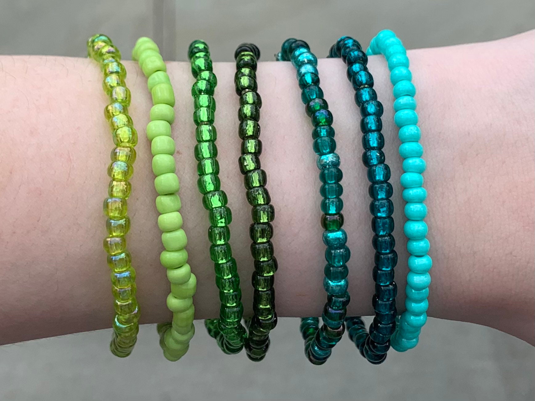 Green Seed Bead Bracelets Stackable Etsy