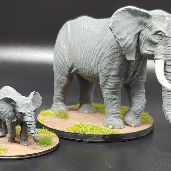 Resin 3d Printed Elephants  (Adult and/or Baby) - Encounter/Summon/Mount/Familiar - Plains/Jungle/Forest Diorama