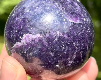 Lepidolite Polished Sphere With Free Wood Stand | Deep Lilac Lepidolite | Lepidolite Handmade Sphere 192 Grams 50 MM | Purple Crystals |