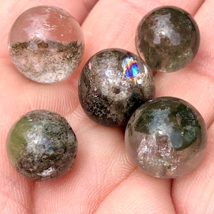Scenic Garden Quartz Mini Spheres | Lodolite Marbles | Five Scenic Garden Quartz Mini Spheres | Unique Christmas Gifts | Unique Crystals |