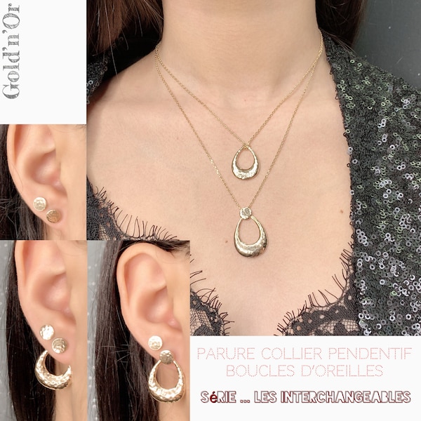 PARURE Collier, Boucles d’oreilles, Interchangeables/Permutables à l’INFINI, Plaqué or 750/000 - 18K,