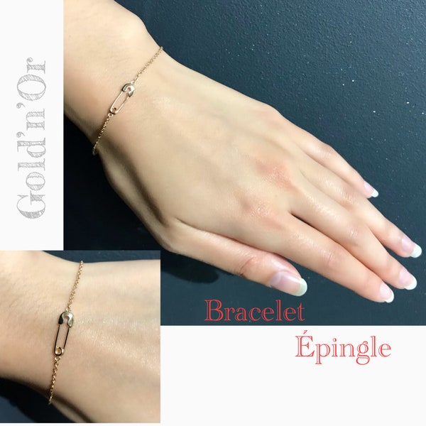 BRACELET MINIMALISTE EPINGLE, Pl/Or 18K-750/000. Pin Me Safety Pin