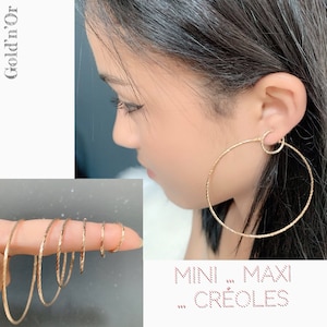 MINI MAXI Mega HOOP series, Rings Earrings, Chiselled turned, Gold plated 750/000-18K 3 microns. Top Quality!