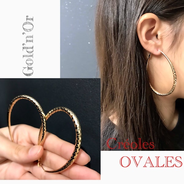 CRÉOLES OVALES, Anneaux Cerceaux oreilles, Plaqué or 750/000-18K 3 microns. ORIGINALES !