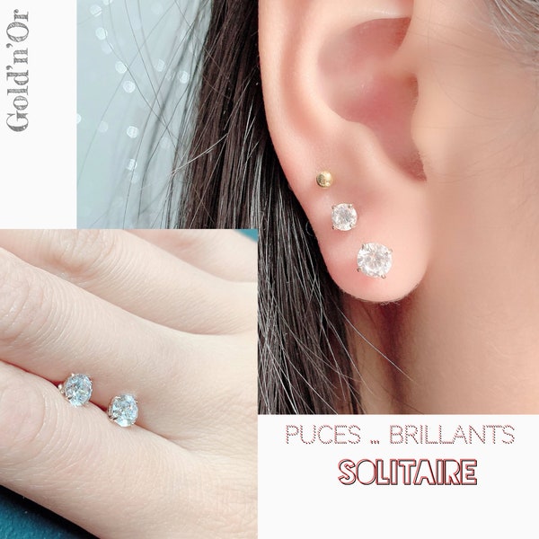 Boucles d’oreilles Tiny Stud - Diamond Studs - Dainty CZ Studs - 2 mm 3 mm Round Crystal