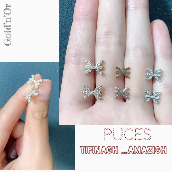 PUCES Boucles d’oreilles, Argent 925 rhodié#, Pl. Or 750/000-18K, Modèle *TIFINAGH/AMAZIGH* Yaz Z Free Man