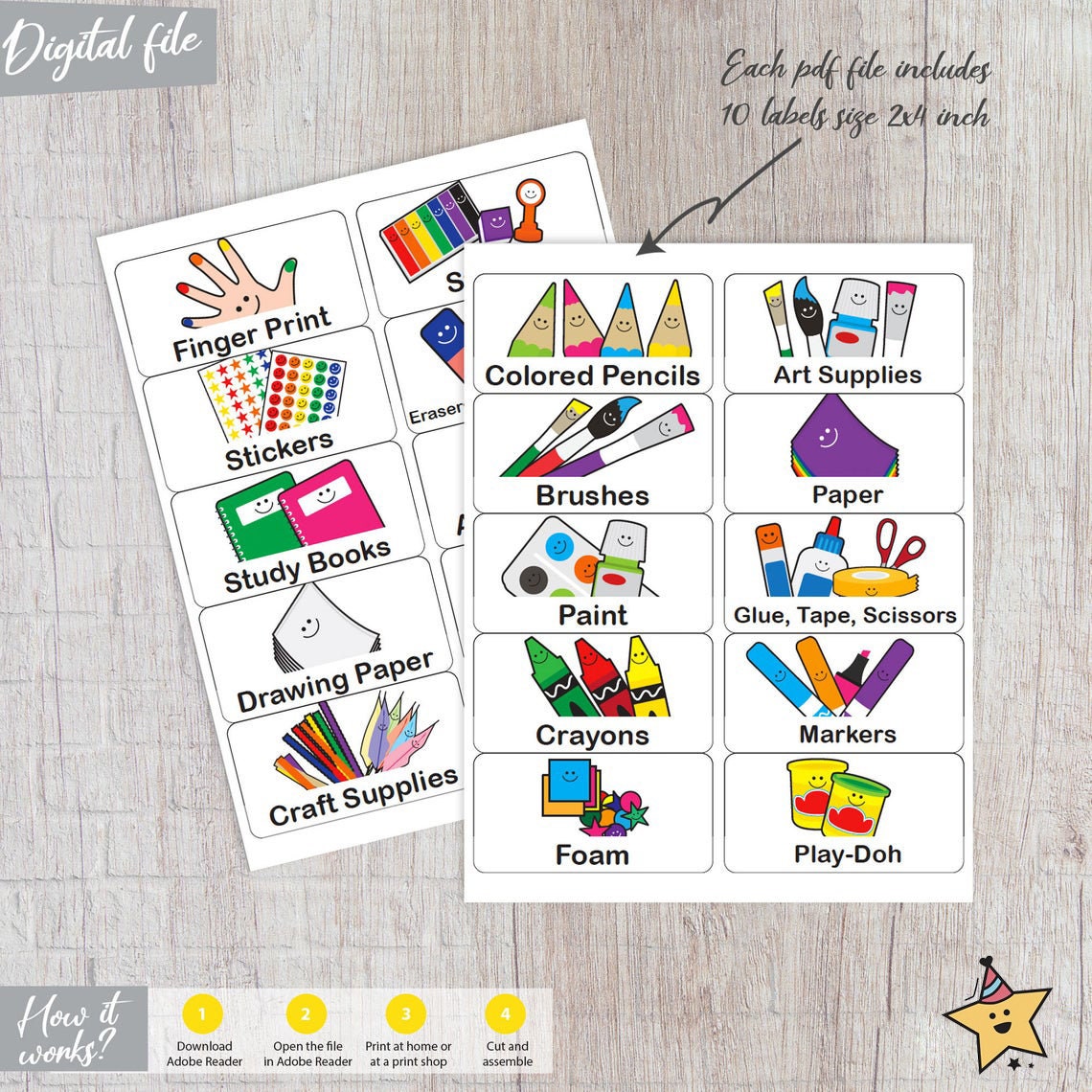 Arts & Crafts Organization Labels Kids Labels Printable | Etsy