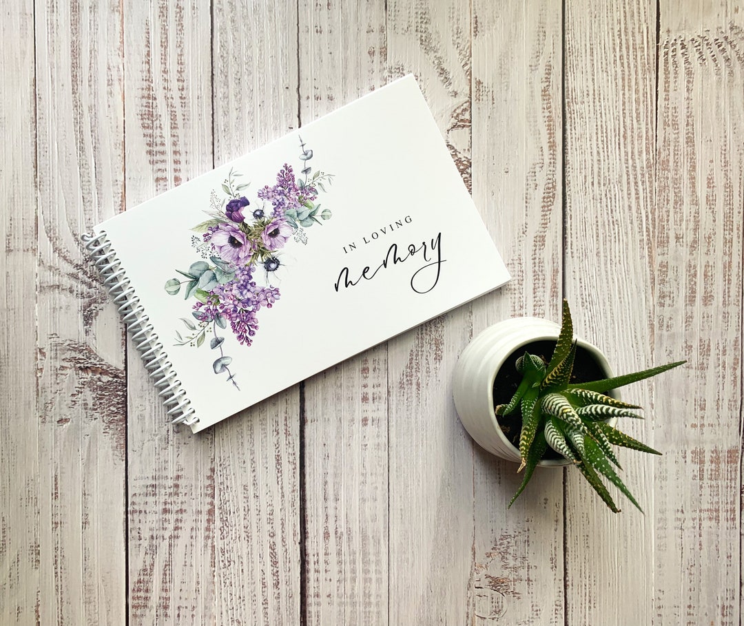 Memorial Book Purple Flowers, Funeral Guestbook, Memorial Guestbook