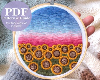 Landscape Embroidery Pattern & Guide - Flower Scenery Embroidery Pattern - Hand Embroidery Digital Download - YouTube Video Tutorial