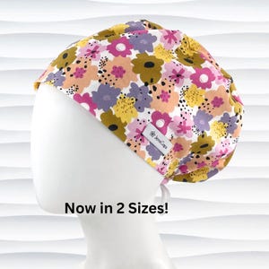 Summer Floral Euro Pixie Scrub Cap, 2 Sizes, Optional Satin Lining, "Boho Blooms"