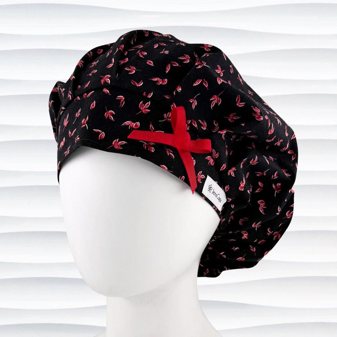 Bud Caps For Roses Red Roses Bouffant Scrub Cap, Nurse Surgical Hat, Optional Satin Lining ...