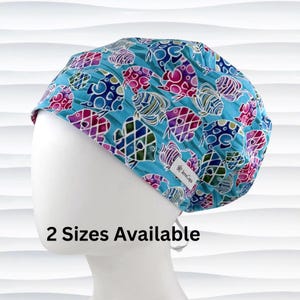 Bright Tropical Fish Euro Pixie Scrub Cap, 2 Sizes, Optional Satin Lining