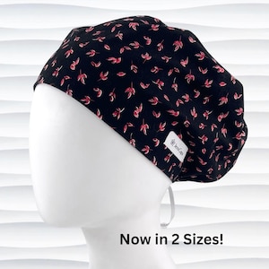 Red Roses Euro Pixie Scrub Cap, 2 Sizes, Optional Satin Lining, "Buds"