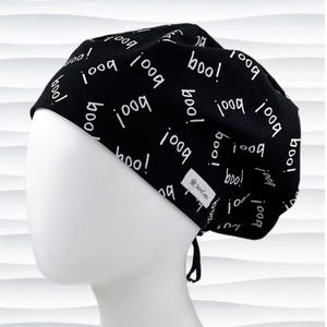 Halloween Boo! Euro Pixie Scrub Cap, Nurse Surgical Scrub Hat, "Boo!"