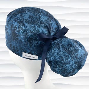 Gorro quirúrgico con diseño de dragones y cola de caballo, forro de satén opcional, gorro de enfermera quirúrgica, "Sombras"