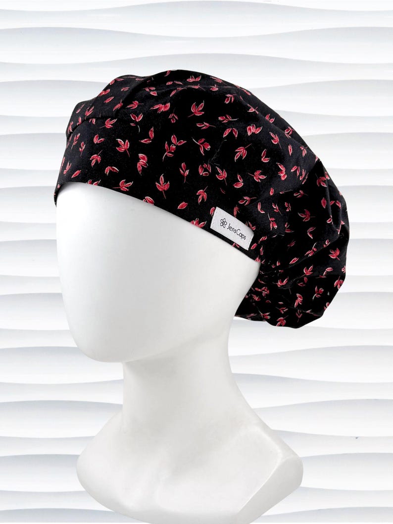Bud Caps For Roses Red Roses Bouffant Scrub Cap, Nurse Surgical Hat, Optional Satin Lining ...