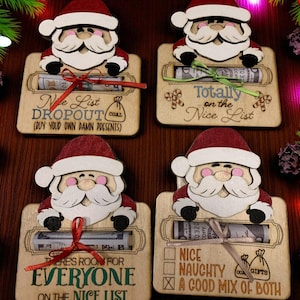 Santa Money Holder, Funny Christmas Cash Gift, Stocking Stuffer for Teens and Adults, Wooden Holiday Money Card, Handmade Christmas Gift
