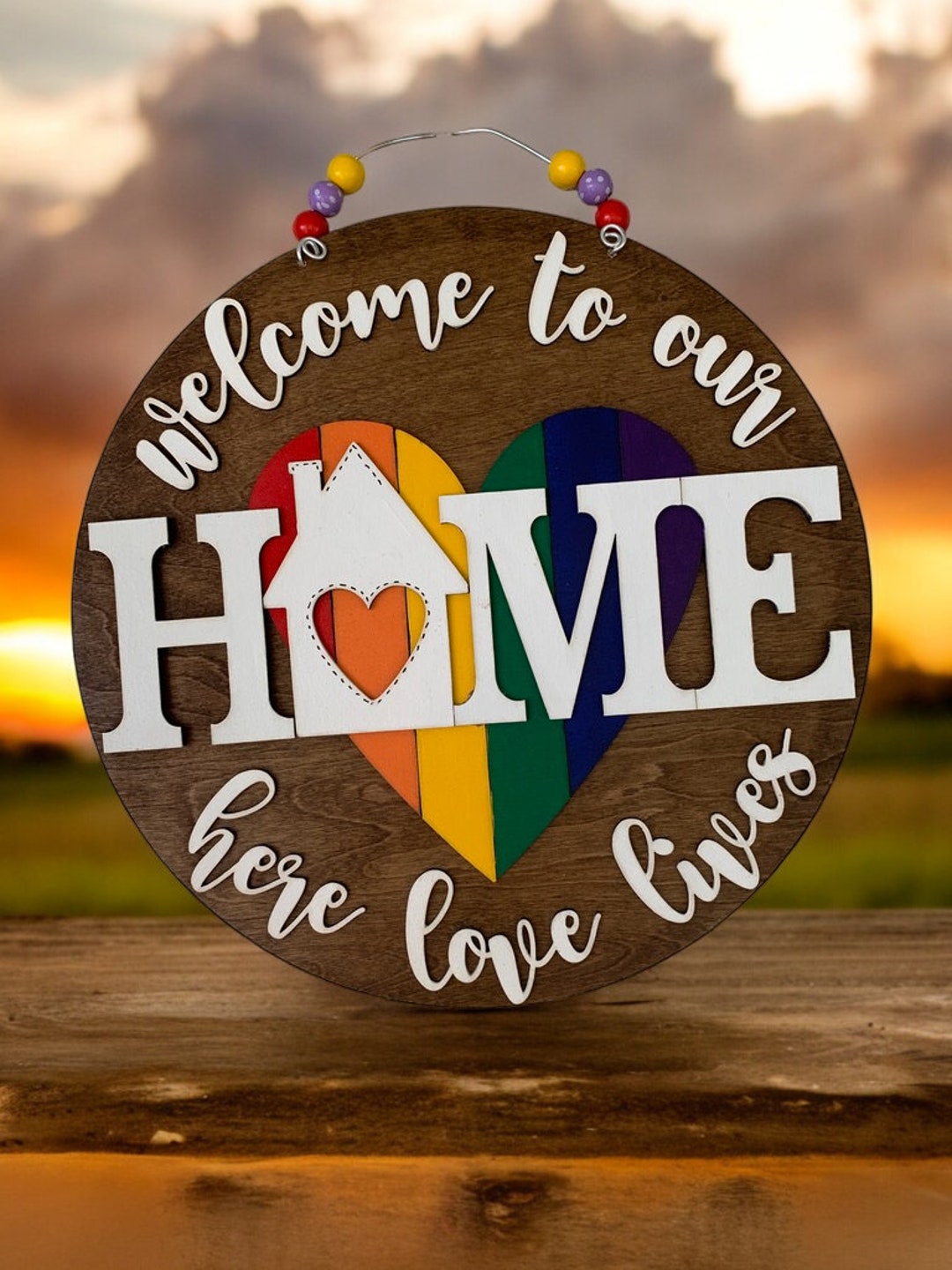 Handmade Inclusive Signs LGBTQ+ Pride Home Sign – Handmade 3D Wooden Wall Art for Inclusive ...