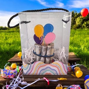 Birthday Money Gift for Teen or Adult – Balloon Wooden Money Tree with Gift Box – Handmade Cash Holder