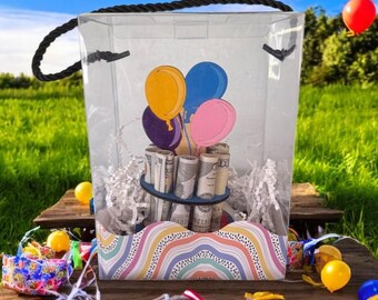 Birthday Money Gift for Teen or Adult, Balloon Money Tree Cash Holder, Handmade Wooden Money Gift with Gift Box