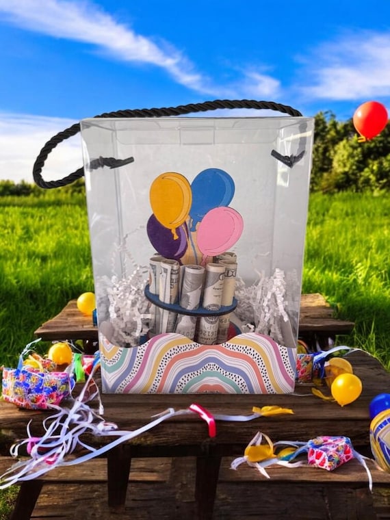 Balloon Birthday Money Tree: Handmade Wooden Cash Gift With Gift Box - Etsy