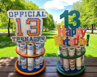 13th Birthday Money Tree Gift for Boys - Handmade Wood Cash Holder - Official Teenager - Teen Boy Cash Gift - 13th Birthday