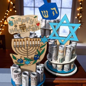 Hanukkah Money Tree Gift – Handmade Wooden Menorah Cash Holder, Jewish Gift