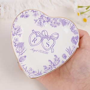 Personlig låsbar ringformad keramisk skål / Personlig bröllopspresent till par / Present till brud / Jubileumspresent / Förlovningspresent / Toile de Jouy