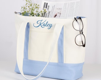 Bolsa de mano personalizada con cremallera/Bolsa de lona personalizada/Bolsa de regalo de boda/Regalo de dama de honor/Bolsa de lona/Bolsa de playa con cinta