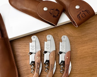 Personalized Engraved Wine Opener/ Custom Corkscrew With Leather Case/ Wine Bottle Opener/ Anniversary Birthday Party Gift/ Wine Lover Gift