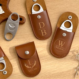 Personalized Engraved Cigar Cutter with Leather Case/Custom Cigar Cutter/Gift for Dad Husband/Personalized Gift/Gift for Him/Groomsmen Gifts