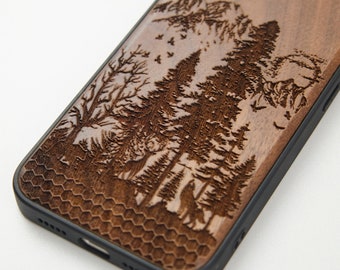 Woodland bear elk wolf forest wood phone case for iPhone 14, 14 Plus, 14 Pro Max, 14 pro, iPhone 13 Pro Max, Mini, 12 Pro Max, iPhone 11, SE