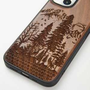 Custodia per telefono con motivo: orso, alce, lupo, foresta, legno, per iPhone 14, 14 Plus, 14 Pro Max, 14 Pro, iPhone 13 Pro Max, Mini, 12 Pro Max, iPhone 11, SE