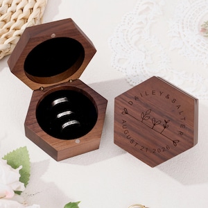Porta-alianças de madeira personalizado para cerimônia de casamento/ Caixa para alianças de noivado com nome/ Presente de noivado para ela/ Caixa para alianças gravada/ Presente de pedido de casamento