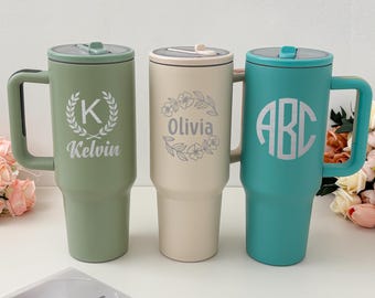 Personalized 40oz Tumbler with Handle and Straw/ Insulated Engraved Cup/ Bridesmaid Christmas Gift/ Gift for the Couple/ Custom 40oz Tumbler