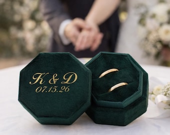 Custom Octagonal Velvet Ring Box/ Personalized Name Ring Holder/ Wedding Proposal Box/ Wedding Ceremony/ Engagement Ring Case/ Gift for Her