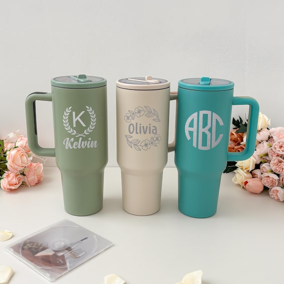 Personalized 40oz Tumbler with Handle and Straw/ Insulated Engraved Cup/ Bridesmaid Christmas Gift/ Gift for the Couple/ Custom 40oz Tumbler