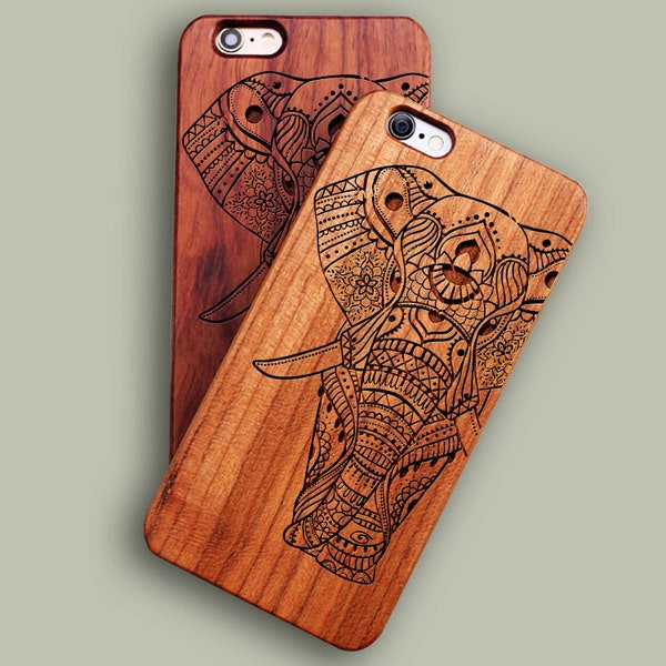 Funda de teléfono de madera de elefante de saludo para iPhone 15, 15 Plus, 15 Pro Max / iPhone 14 Pro Max, 12Mini / 13 Pro Max iPhone 11