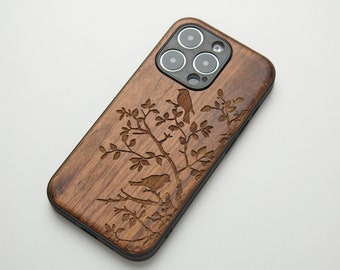 Forest tree bird wood phone case for iPhone 15 Pro Max, 14 Pro Max, 14 Pro, 14 pro, iPhone 13 Pro Max, Mini, 12 Pro Max, iPhone 11, SE