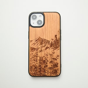 Wild Mountain Flowers wood phone case for iPhone 15 Pro Max, 14, 14 Plus, 14 Pro Max, iPhone 13 Pro Max, Mini 12 Pro Max iPhone 11  SE