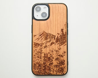 Wild Mountain Flowers wood phone case for iPhone 15 Pro Max, 14, 14 Plus, 14 Pro Max, iPhone 13 Pro Max, Mini 12 Pro Max iPhone 11  SE