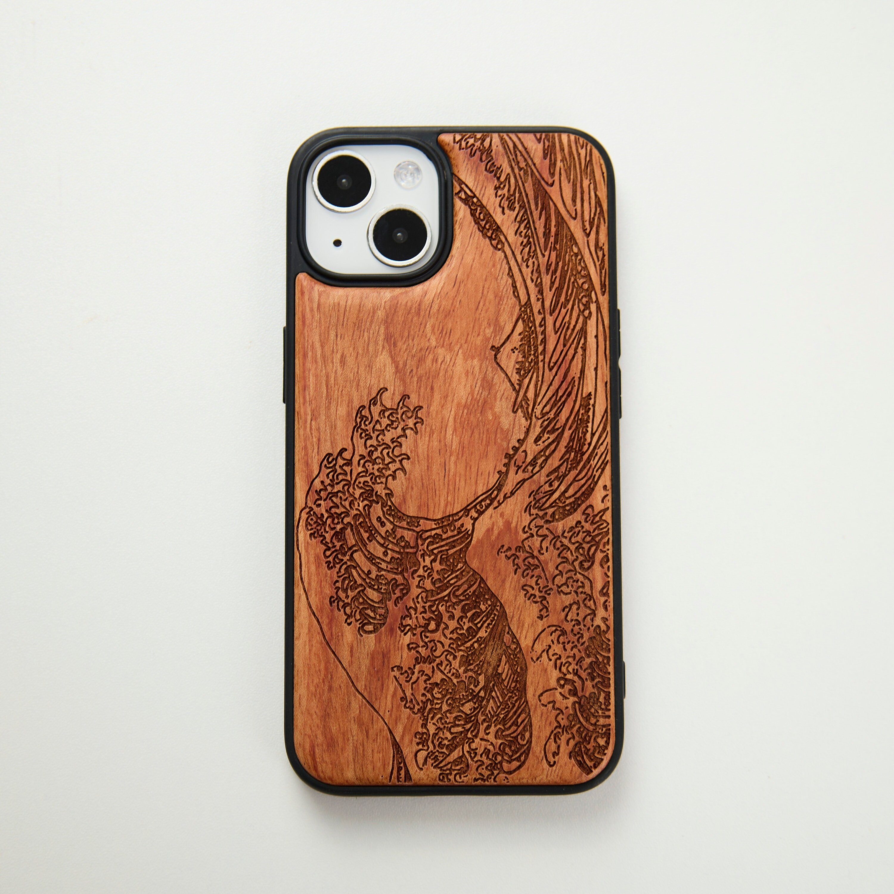 Great Wave Kanagawa Wood Phone Case for iPhone 15, 15 Plus, 15 Pro