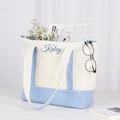 Personalized Tote Bag with Zipper/  Personalized Canvas Tote Bag/ Wedding Gift Bag/ Bridesmaid Gift/ Canvas Tote Bag/ Beach Bag with Ribbon product logo