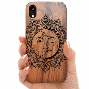 sun and moon wood phone case for iPhone 15, 15 Plus, 15 Pro Max | iPhone 14 Pro Max, 12Mini | 13 Pro Max iPhone 11