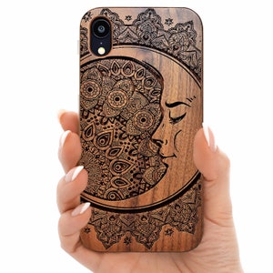 Boho mandala star moon wood phone case for iPhone 15, 15 Plus, 15 Pro Max | iPhone 14 Pro Max, 12Mini | 13 Pro Max iPhone 11