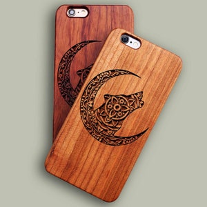 Mandala Moon wolf wood phone case for iPhone 15, 15 Plus, 15 Pro Max | iPhone 14 Pro Max, 12Mini | 13 Pro Max iPhone 11