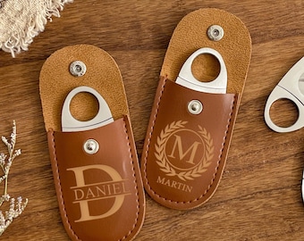 Personalized Engraved Cigar Cutter with Leather Case/Fathers Day Gift/ Groomsmen Gifts/ Personalized Gift/ Custom Cigar Cutter/ Cigar Cutter