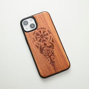 The Vegvisir Viking&#39;s compass wood phone case for iPhone 15, 15 Plus, 15 Pro Max | iPhone 14 Pro Max, 12Mini | 13 Pro Max iPhone 11